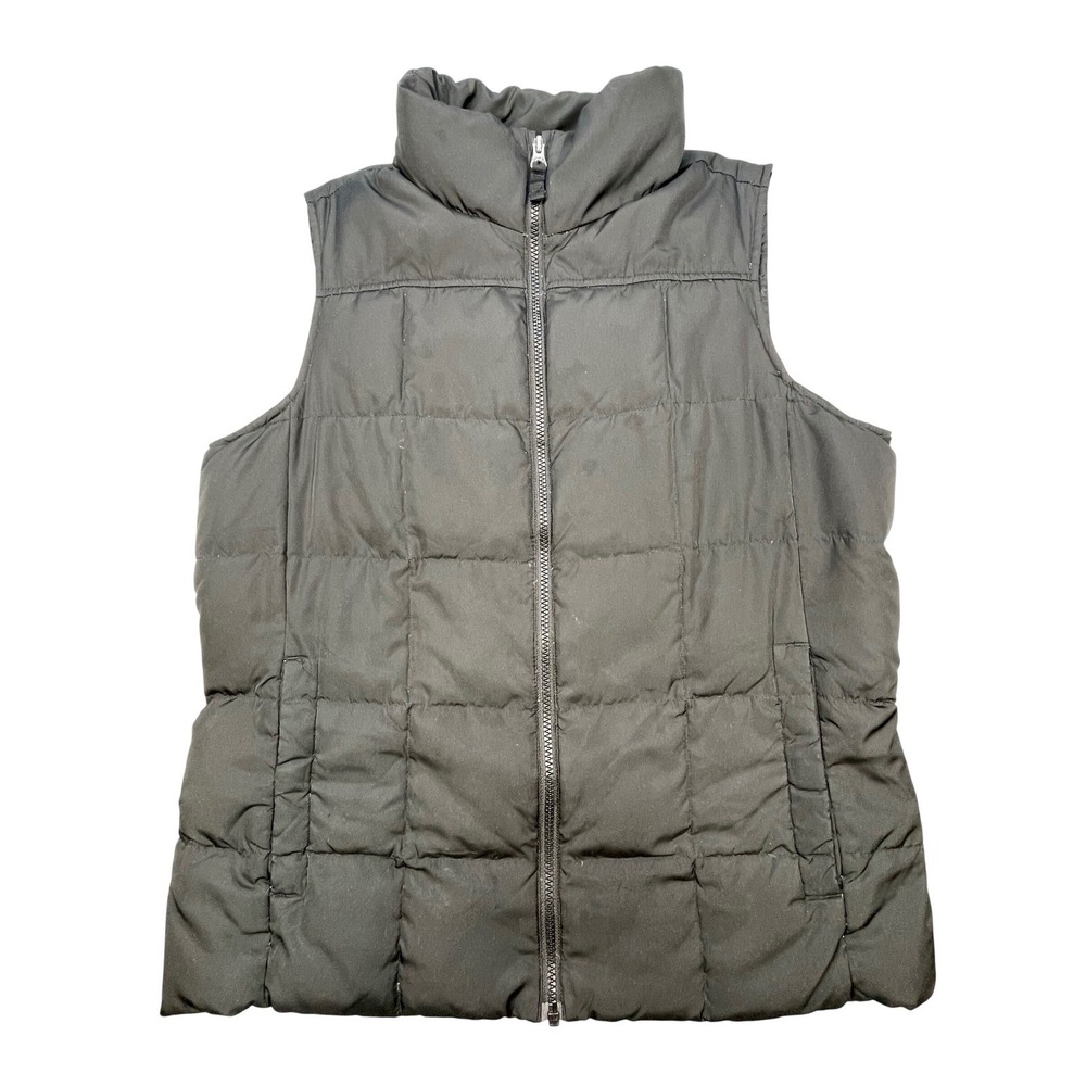 Lands End Black Quilted Down Insulated Puffer Vest Women Size L 14-16